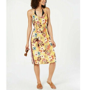 Miken Women's Floral Tropic Print Swim Cover-Up Slip Dress Size S Yellow New